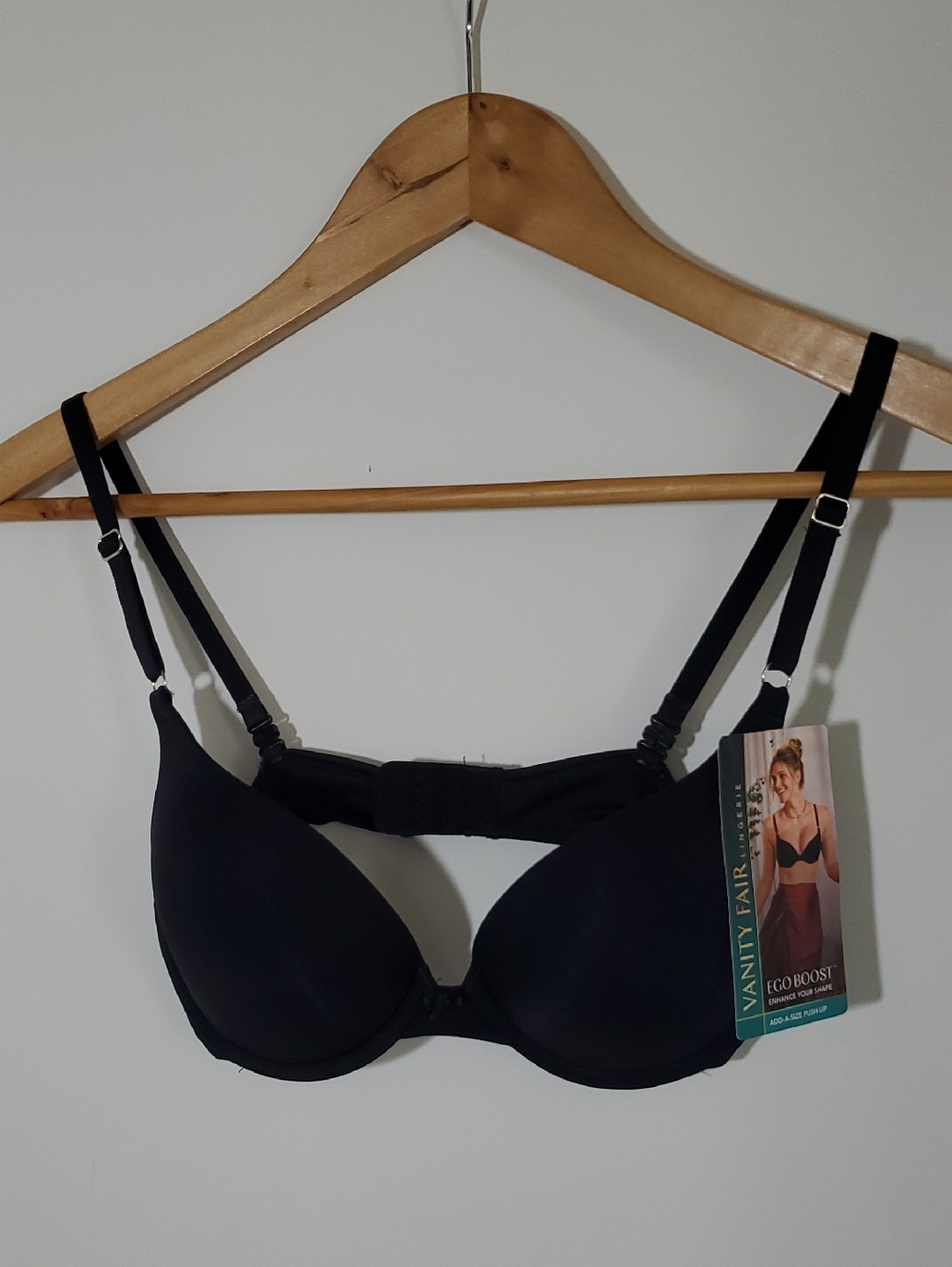 Vanity Fair Black T-Shirt Push-Up Underwire Bra Add a Size 34B NWT